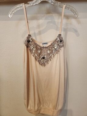 Express Blush-Beige Embellished Spaghetti Strap Camisole